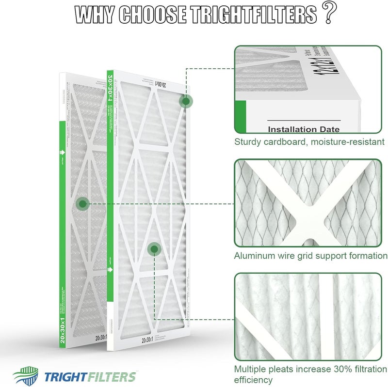 TRIGHTFILTERS فلتر هواء 20x30x1 عبوة 4، فلتر هواء مضغوط MERV 8 بديل لمكيف الهواء HVAC فلتر فرن الهواء، متين وخفيف الوزن - Image 4